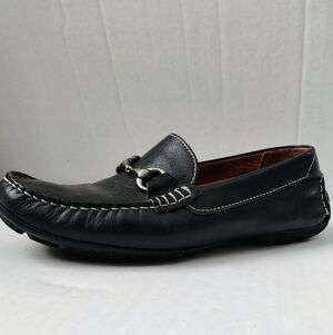 Peter Millar Silver Horsebit Black Leather Driving Moccasin Men's Loafers Sz 8.5